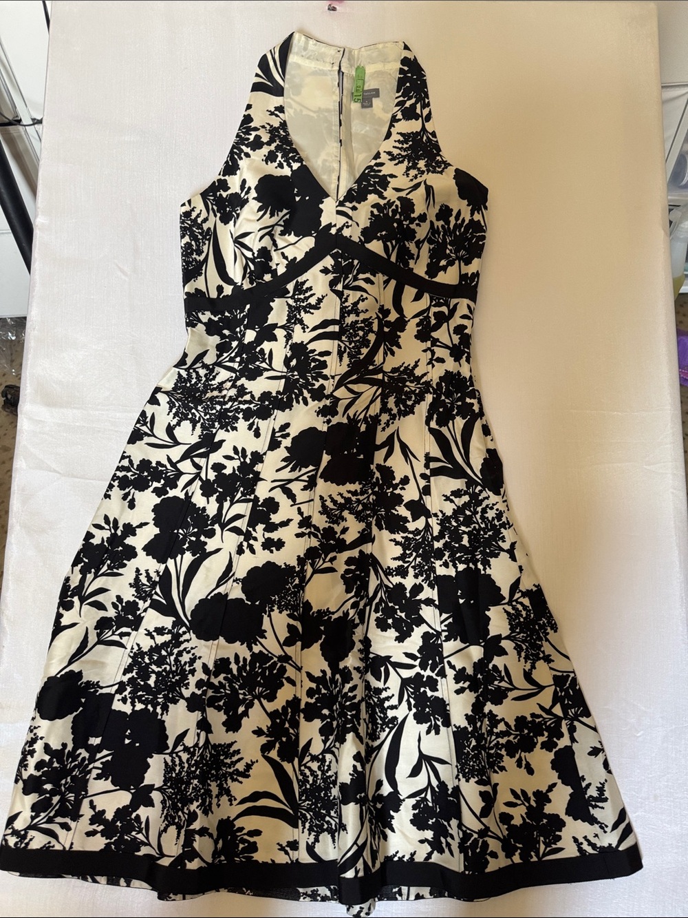 Ann Taylor Black and Cream Floral Midi Dress